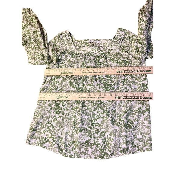 LC Lauren Conrad Blouse Womens L Lightweight Green & Cream Peasant Top - Picture 9 of 12
